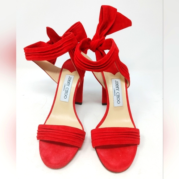 Jimmy Choo Red Suede Ankle Tie Heels Size 36 - Picture 3 of 9